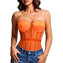 Kaei&amp;Shi Women's Strapless Mesh Corset Top, Padded Lace-Up Bustier