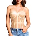Kaei&amp;Shi Women's Strapless Mesh Corset Top, Padded Lace-Up Bustier