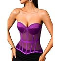 Kaei&amp;Shi Women's Strapless Mesh Corset Top, Padded Lace-Up Bustier