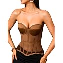 Kaei&amp;Shi Women's Strapless Mesh Corset Top, Padded Lace-Up Bustier