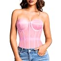 Kaei&amp;Shi Women's Strapless Mesh Corset Top, Padded Lace-Up Bustier