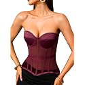 Kaei&amp;Shi Women's Strapless Mesh Corset Top, Padded Lace-Up Bustier