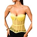 Kaei&amp;Shi Women's Strapless Mesh Corset Top, Padded Lace-Up Bustier