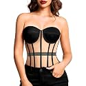 Kaei&amp;Shi Women's Strapless Mesh Corset Top, Padded Lace-Up Bustier