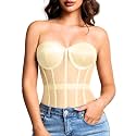 Kaei&amp;Shi Women's Strapless Mesh Corset Top, Padded Lace-Up Bustier