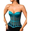 Kaei&amp;Shi Women's Strapless Mesh Corset Top, Padded Lace-Up Bustier