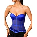 Kaei&amp;Shi Women's Strapless Mesh Corset Top, Padded Lace-Up Bustier