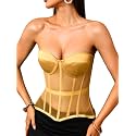 Kaei&amp;Shi Women's Strapless Mesh Corset Top, Padded Lace-Up Bustier