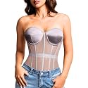 Kaei&amp;Shi Women's Strapless Mesh Corset Top, Padded Lace-Up Bustier