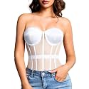 Kaei&amp;Shi Women's Strapless Mesh Corset Top, Padded Lace-Up Bustier