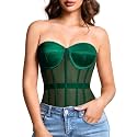 Kaei&amp;Shi Women's Strapless Mesh Corset Top, Padded Lace-Up Bustier
