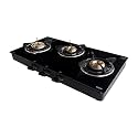 KAFF 71 cm, 3 Burner Glass Cooktop Gas Stove with 1 Jumbo 1 Medium 1 Small Brass Burner | Easy Grip Knobs Matt Enameled Pan Support | Stainless Steel Drip Tray Modular Kitchen Hob | CTRJ71-3B