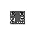 KAFF HBR 604 Built-in Hobs 4 Burners, Auto Electric Ignition Glass Top, 60 CM, Powerful Brass Burners, 8 MM Thick Toughened Glass, Enamelled Matt Grills (Black)