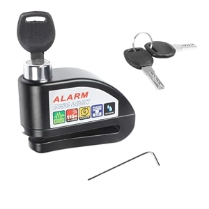 high-security disc brake lock for motorcycles and bicycles  anti-theft 110db alarm disc lock with 6mm pin solid waterproof design includes 2 keys and screwdriver for battery replacement