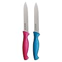 KAI Stainless Steel Kitchen and Vegetable Knife Plain and Serrated Blade Set, 2-Piece (Pink-Blue)