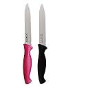 KAI Stainless Steel Kitchen and Vegetable Knife Plain and Serrated Blade Set, 2-Piece (Pink-Black)