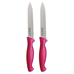 kai stainless steel vegetable knife serrated blade set 2-piece pink