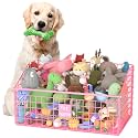 Kaiferty Indestructible Dog Toy basket, Large Toy Bin for Dogs,Pet Toy Bin Dog Metal Basket Organizer Storage for Toys Food Storage (Pink)