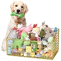 Kaiferty Indestructible Dog Toy basket, Large Toy Bin for Dogs,Pet Toy Bin Dog Metal Basket Organizer Storage for Toys Food Storage (Gold)