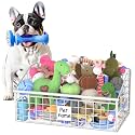 Kaiferty Indestructible Dog Toy basket, Medium Toy Box for Dogs,Pet Toy Bin Dog Metal Basket for Toys, Dog Toy Storage, Dog Storage Organizer,Dog Toy Box for Living Room Area (White)