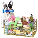 Kaiferty Indestructible Dog Toy basket, Medium Toy Box for Dogs,Pet Toy Bin Dog Metal Basket for Toys, Toy Storage Organizer, Toy Box for Living Room Area (Gold)