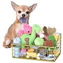 Kaiferty Indestructible Dog Toy basket, Small Toy Box for Dogs, Pet Toy Bin Dog Metal Basket for Toys, Toy Storage Organizer, Cat Toy Box for Living Room Area(Gold)
