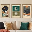 KAIRNE Moody Sun and Moon Framed Canvas Wall Art Set,Boho Desert Botanical Wall Decor,Abstract Vintage Black Art Prints,Retro Southwestern Artwork for Living Room,Bedroom,Farmhouse,Office-24 x36 x3