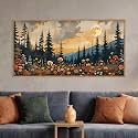 KAIRNE Mountain Wildflower Landscape Framed Canvas Wall Art Set,Vintage Moon Pine Tree Wall Decor,Rustic Forest Art Prints,Retro Scenery Artwork for Living Room,Bedroom,Farmhouse,Office-40 x20 x1