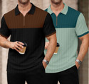 KAJARU Colorblock Men Polo Neck Brown Black