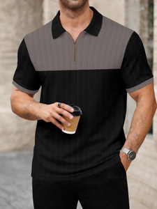 KAJARU Colorblock Men Zip Neck Grey Black