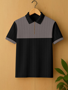 KAJARU Colorblock Solid Men Polo Neck Grey