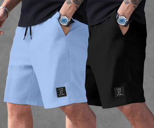kajaru self design men black light blue regular shorts