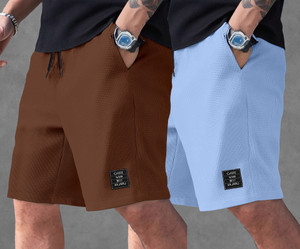 kajaru self design men brown light blue regular shorts
