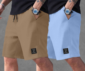 kajaru self design men brown light blue regular shorts