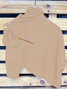 KAJARU Self Design Men Zip Neck Beige