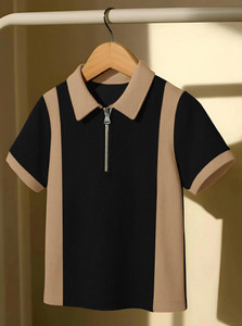 KAJARU Self Design Men Zip Neck Beige