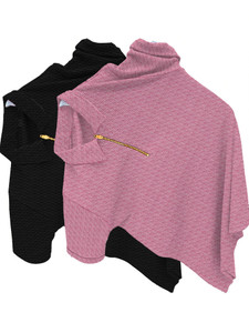 KAJARU Self Design Men Zip Neck Black