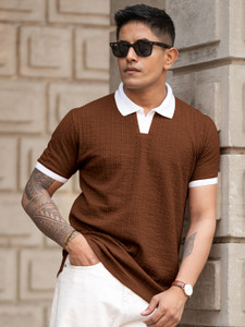 KAJARU Self Design Men Polo Neck White
