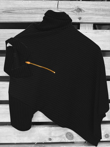 KAJARU Self Design Men Polo Neck Black