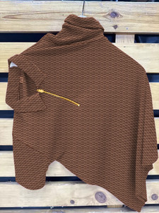 KAJARU Self Design Men Zip Neck Brown