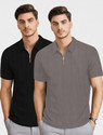 KAJARU Self Design Men Zip Neck Black