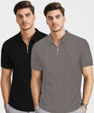 KAJARU Self Design Men Zip Neck Black