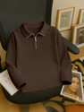 KAJARU Self Design Men Polo Neck Brown