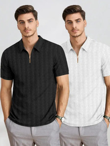 KAJARU Self Design Men Zip Neck Multicolor