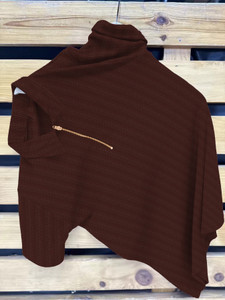 KAJARU Self Design Men Zip Neck Brown