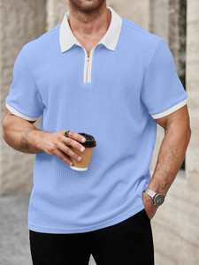 KAJARU Self Design Men Zip Neck Blue