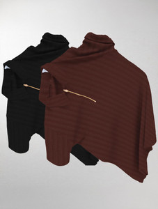KAJARU Self Design Men Zip Neck Black