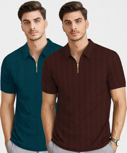 KAJARU Self Design Men Zip Neck Dark