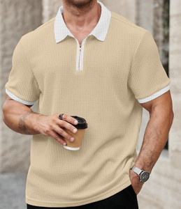 KAJARU Self Design Men Zip Neck Beige