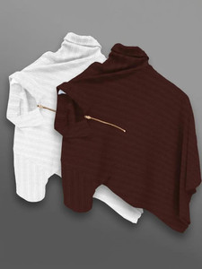 KAJARU Self Design Men Zip Neck Brown